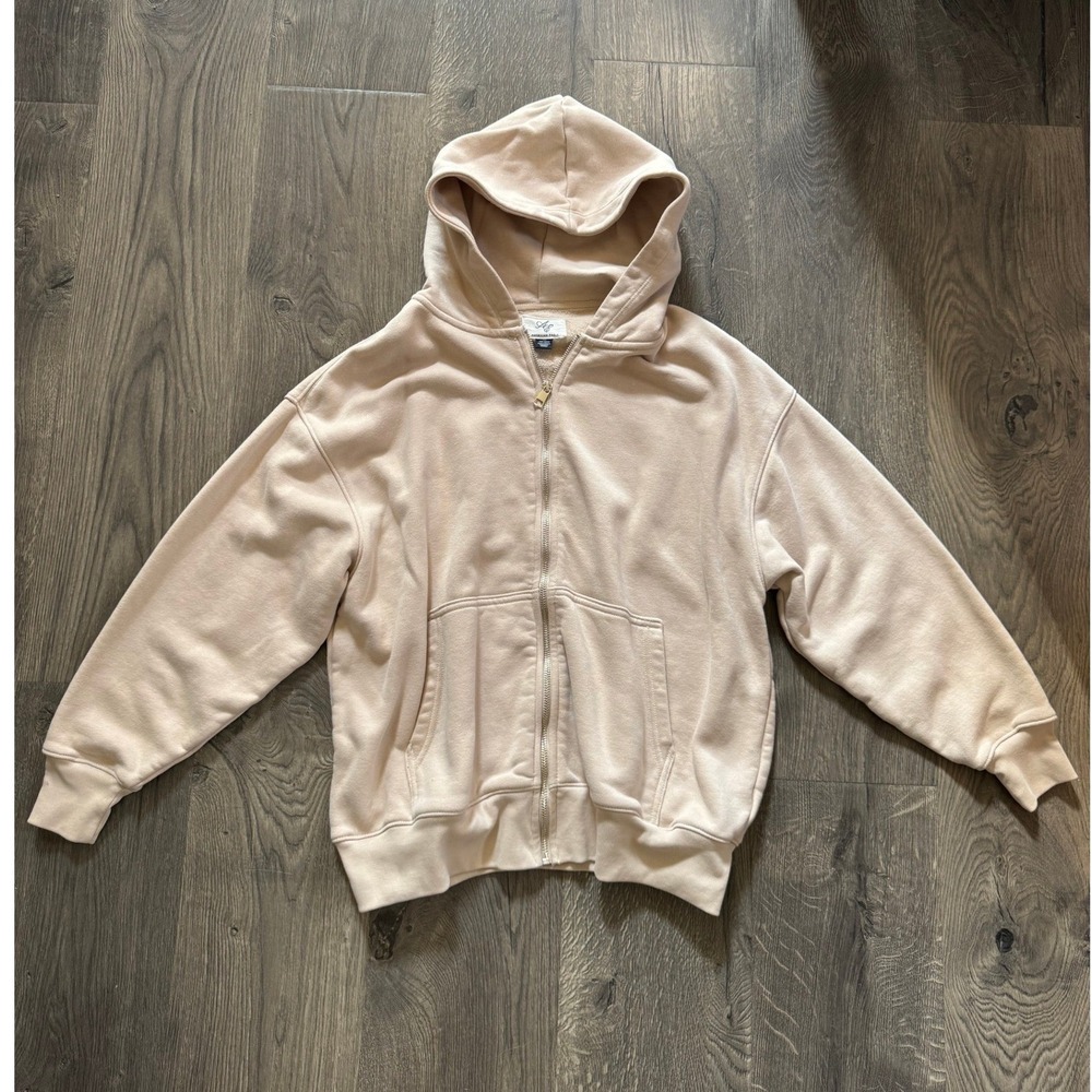 American Eagle AE Fleece Full Zip-Up Hoodie XXS Tan Cream Oversized NWOT